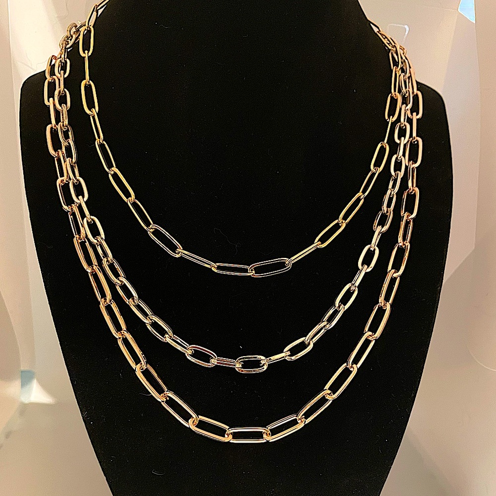 **SOLD**Set of 3 of Paperclip Chain Link Necklaces-1 ea Gold, Rose-gold & Silver